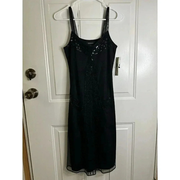 IDEOLOGY Black Sequin Mesh WhimsiGoth Witchy Slip Fairy Grunge Dress Womens XS - Picture 9 of 13